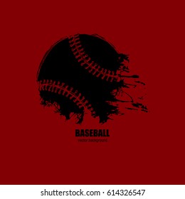 Baseball logo. Abstract black ball on a red background. Vector illustration on a T-shirt, poster, flyer, sports cover. Sketch, hand drawing. Grunge style. Dirty artistic design elements.