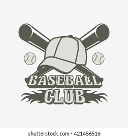 Baseball logo, badge or label design template with baseball balls,  cap and two bats