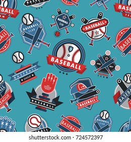 Baseball logo badge seamless pattern background sport club team vector.