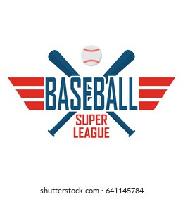 Baseball logo with ball and bats in retro style. Isolated on white background. Vector illustration.