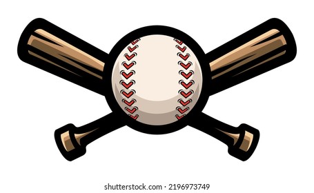 Baseball logo, crossed wooden bats and ball. Sports equipment. Sport games. Emblem, badge.