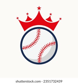 Baseball Logo Design Concept With Crown Icon. Baseball Winner Symbol