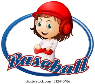 Baseball logo design with girl player illustration