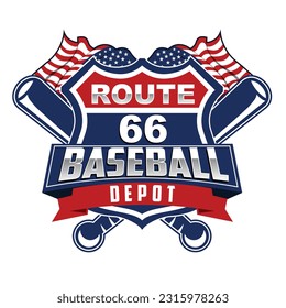 Baseball Logo Design, Baseball and Sign Route 66 logo, Sport team identity icon