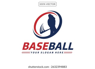 baseball logo design with silhouette of baseball player design template in transparant background  