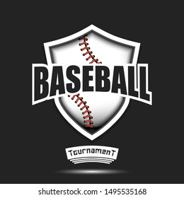 Baseball logo design template.  ball and shield with vintage lettering on an isolated background. Print on t-shirt graphics. Vector illustration