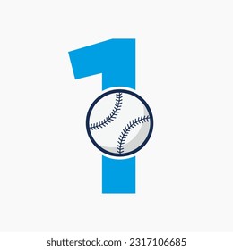 Baseball Logo On Letter 1  Vector Template