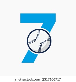 Baseball Logo On Letter 7  Vector Template