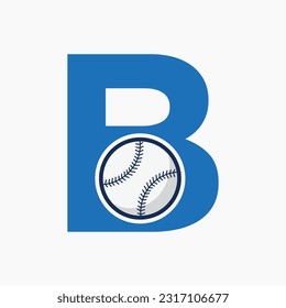 Baseball Logo On Letter B  Vector Template