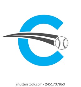 Baseball-Logo auf Buchstabe C Konzept mit beweglichem Baseball-Symbol. Baseballzeichen