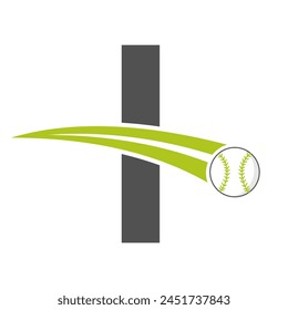 Baseball Logo On Letter I Concept With Moving Baseball Symbol. Baseball Sign