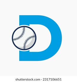 Baseball Logo On Letter D  Vector Template