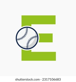 Baseball Logo On Letter E  Vector Template