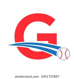 Baseball Logo On Letter G Concept With Moving Baseball Symbol. Baseball Sign