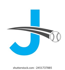 Logo De Béisbol En La Letra J Concepto Con Símbolo De Béisbol En Movimiento. Signo de béisbol