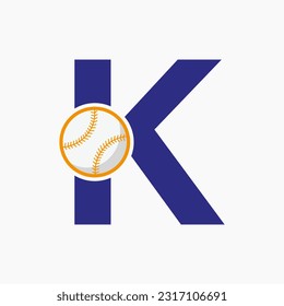 Baseball Logo On Letter K  Vector Template