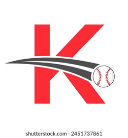 Baseball Logo On Letter K Concept With Moving Baseball Symbol. Baseball Sign