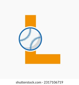 Baseball Logo On Letter L  Vector Template