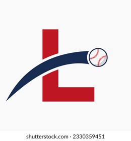 Baseball Logo On Letter L With Moving Baseball Icon. Baseball Logotype Template