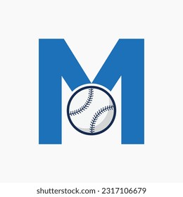 Baseball Logo On Letter M  Vector Template