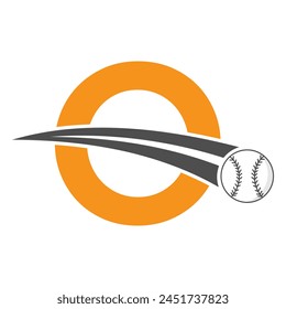Baseball Logo On Letter O Concept With Moving Baseball Symbol. Baseball Sign