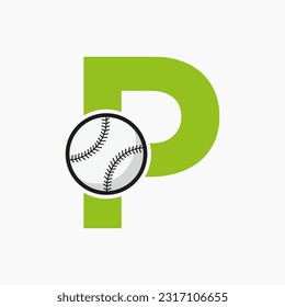 Baseball Logo On Letter P  Vector Template