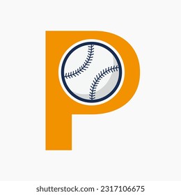 Baseball Logo On Letter P  Vector Template