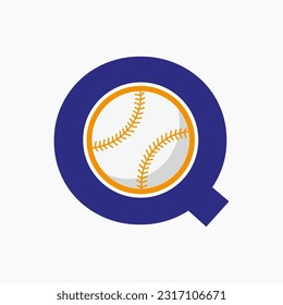 Baseball Logo On Letter Q  Vector Template