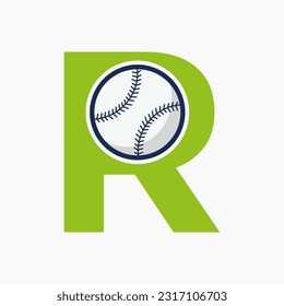 Baseball Logo On Letter R  Vector Template
