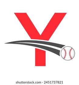 Baseball Logo On Letter Y Concept With Moving Baseball Symbol. Baseball Sign