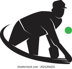 Baseball logo, baseball player hits a ball, silhouette, concept, design elements