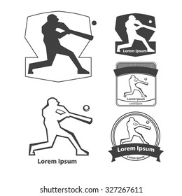 baseball logo, baseball player hits a ball, silhouette, concept, design elements