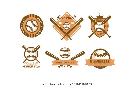 Baseball logo set, retro emblem for baseball club, premium league label, best player badge vector Illustration on a white background