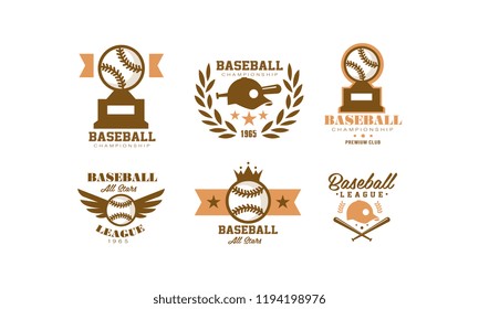 Baseball logo set, retro emblem for baseball championship, sports team identity badge vector Illustration on a white background