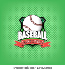 Baseball logo template design. Black and White. Vintage Style. Isolated on green background. Vector illustration