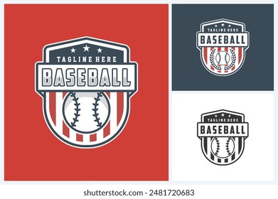 baseball logo template emblem style. baseball vector illustration suitable for sports club emblems, competitions, championships, tournaments, t-shirt designs, sticker etc.