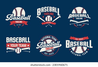 Baseball logo vector bundle. Baseball logo set. Baseball badge logo design template. Sport team identity icon, vector illustration