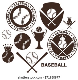 Baseball logo vintage style. Isolated baseball balls and trophy on white background. Vintage style emblem. Vector illustration EPS10