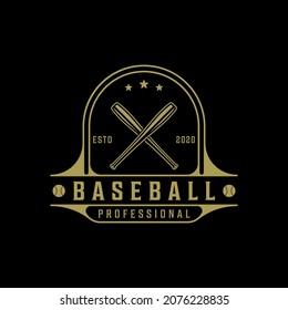 baseball logo vintage vector illustration template icon graphic design. ball and bat retro emblem sport silhouette for professional club and academy with badge typography