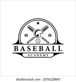 baseball logo vintage vector illustration template icon graphic design. ball bat and helmet retro symbol sport silhouette for professional club and academy with badge typography