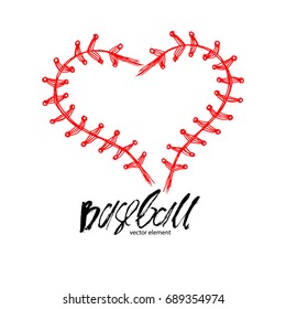 Baseball love, lettering, calligraphy, abstract heart. Print design for the shirt, poster, cover.