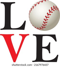 Baseball love message. Baseball ball on white background.