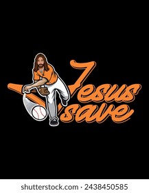 Baseball lovers T shirt Design. Jesus Save trending t shirt design.