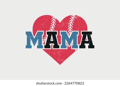 Baseball Mama Heart Retro Baseball Typografie T-Shirt Design