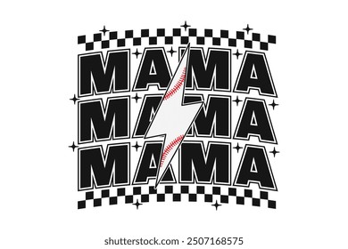 Baseball Mama Retro Mom Lightning Bolt EPS T-shirt Design