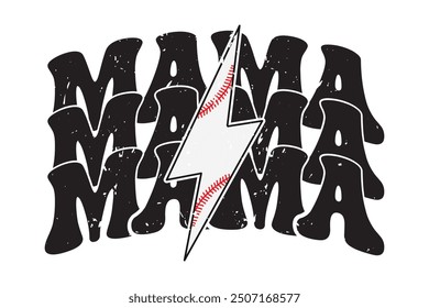 Baseball Mama Retro Mom Lightning Bolt EPS T-shirt Design