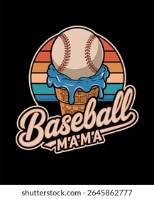 Baseball Mama | T-shirt design with vintage illustration style.