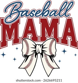 Baseball mama vector art created in Illustrator. A stylish design featuring "Baseball Mama" text and a baseball-themed bow.