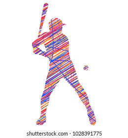 baseball man abstract. Vector word pencil letters. color the word with a marker
