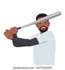 Baseball man player hit the ball. Flat vector illustration isolated on white background